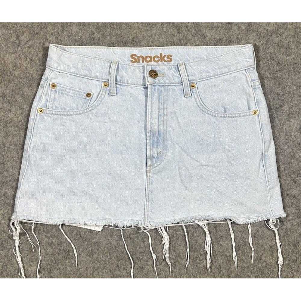 Mother Snacks The Fun Dip Micro Cut Skirt Womens 24 Blue Slushie Mini Denim